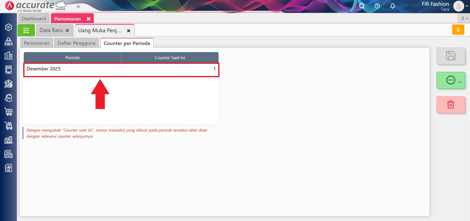 Mengatur counter penomoran transaksi
